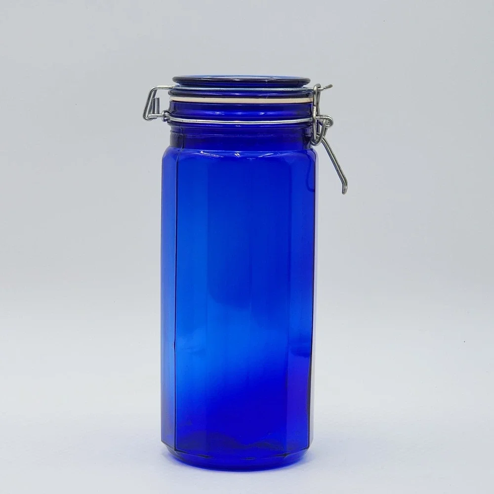 Vintage Cobalt Blue Glass Canister Jar 12 Panel Wire Bail Lid 1930–1950s USA 10